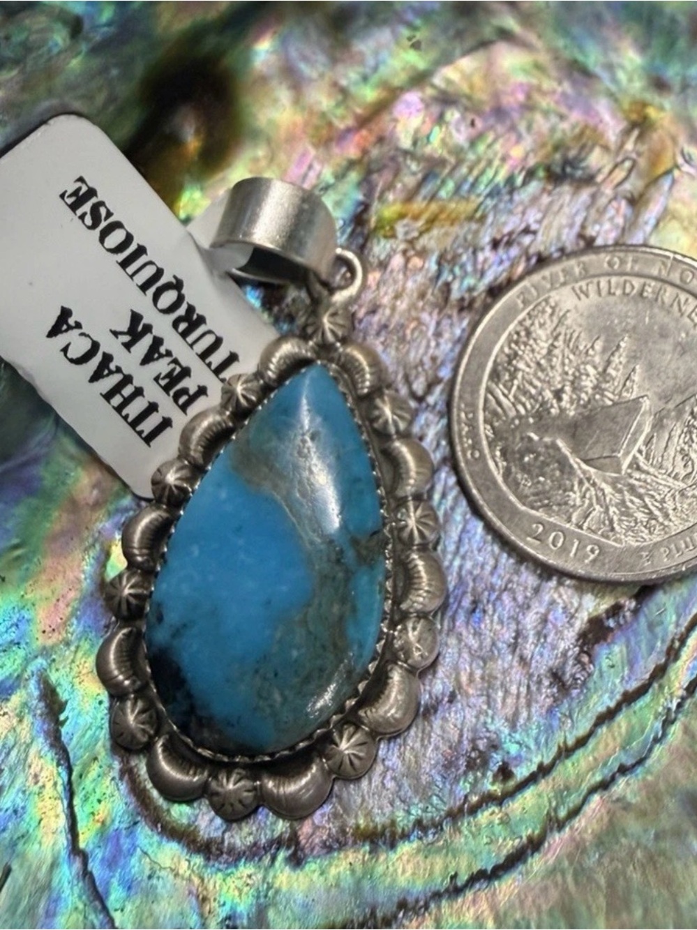 Handmade Turquoise Teardrop Pendant Necklace - Silver Setting